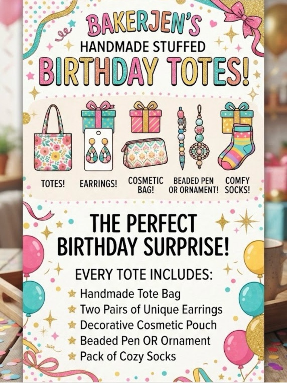 BakerJen’s Handmade Stuffed Birthday Tote 🧁